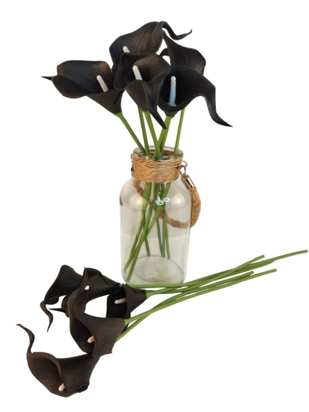 Black Calla Lily Artificial Flowers Set of 5 Stems Gothic Modern Decor - Picture 13 of 16